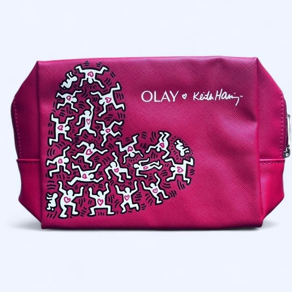 Rare Artist Keith Haring x Olay Red Friends Vanity Pouch Makeup Cosmetics Bag - Picture 2 of 14